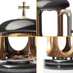 Novecrafto Round Granite Memorial Lantern H 22Cm Large Black With Gold Graveside Candle Lantern With Cross For Cemetery & Remembrance Gift - thumbnail 9