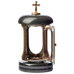 Novecrafto Round Granite Memorial Lantern H 22Cm Large Black With Gold Graveside Candle Lantern With Cross For Cemetery & Remembrance Gift - thumbnail 1