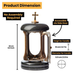 Novecrafto Round Granite Memorial Lantern H 22Cm Large Black With Gold Graveside Candle Lantern With Cross For Cemetery & Remembrance Gift - thumbnail 3