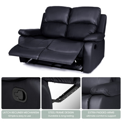 Bravich Black Bonded Leather Manual Recliner 2 & 3 Seater Sofa Set - image 1