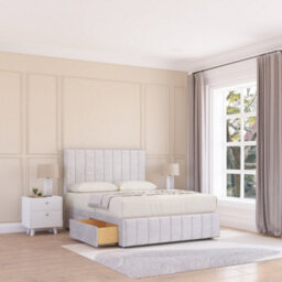"Sloomy 5Ft California Divan Bed Base Silver Plush ,4 Drawers, 12"" Footboard & 26"" Struts Headboard - King"