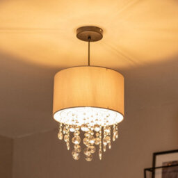 Valuelights Lulu Easy Fit Grey Fabric Acrylic Jewel Droplet Drum Ceiling Light Shade (D)32Cm - thumbnail 2