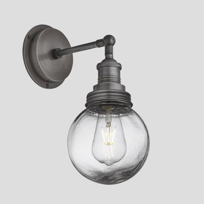 Industville Brooklyn Outdoor & Bathroom Wall Light, Pewter Holder, Pewter Ring, Globe Glass - image 1