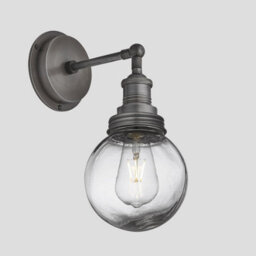 Industville Brooklyn Outdoor & Bathroom Wall Light, Pewter Holder, Pewter Ring, Globe Glass - thumbnail 1