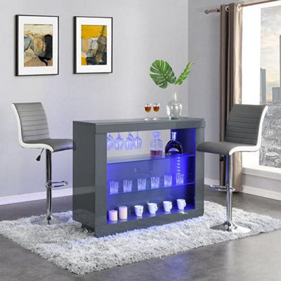 Furniture In Fashion Fiesta Grey High Gloss Bar Table With 2 Ritz Grey White Stools - image 1