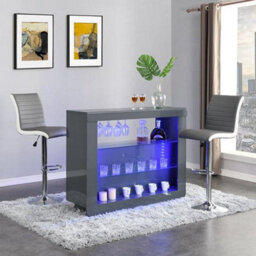 Furniture In Fashion Fiesta Grey High Gloss Bar Table With 2 Ritz Grey White Stools
