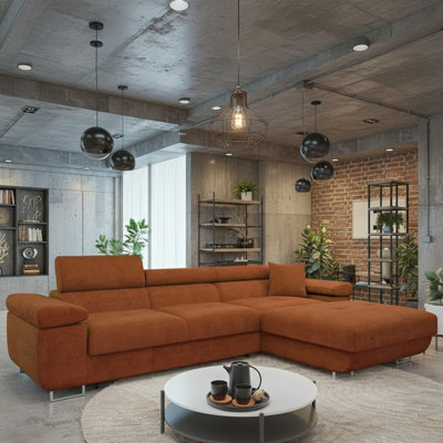 Torezio Mini Corner Sofa Bed Has Adjustable Headrests And Storage Box Freestanding Upholstered Back 280X170Cm Orange Right - image 1