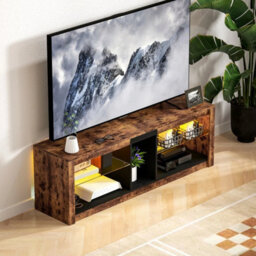 Tv Stand, Entertainment Centre With Led Lights, Rustic Brown - thumbnail 3
