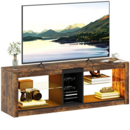 Tv Stand, Entertainment Centre With Led Lights, Rustic Brown - thumbnail 4