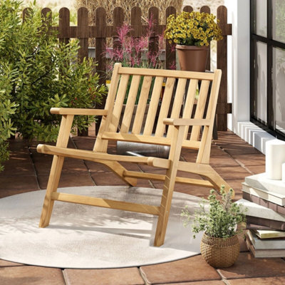 Teak Wood Reclining Chair Natural Mid Century Accent Armchair - image 1