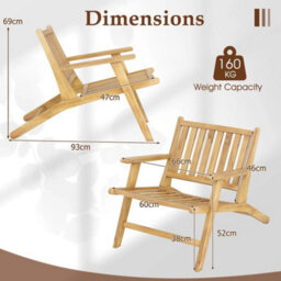 Teak Wood Reclining Chair Natural Mid Century Accent Armchair - thumbnail 2