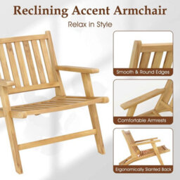 Teak Wood Reclining Chair Natural Mid Century Accent Armchair - thumbnail 4