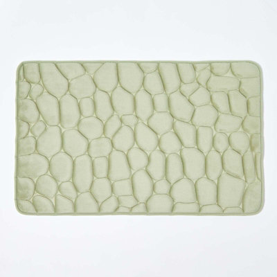 Homescapes Memory Foam Pebble Design Sage Green Bath Mat - image 1