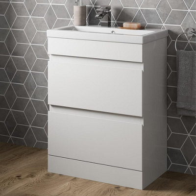 Affine 600mm Bathroom Vanity Unit Basin Storage 2 Drawer Cabinet Furniture White Gloss - image 1