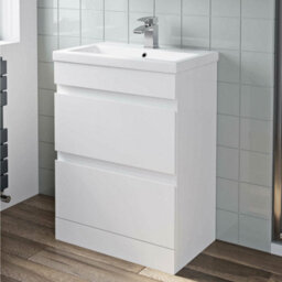 Affine 600mm Bathroom Vanity Unit Basin Storage 2 Drawer Cabinet Furniture White Gloss - thumbnail 2