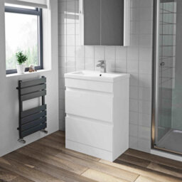 Affine 600mm Bathroom Vanity Unit Basin Storage 2 Drawer Cabinet Furniture White Gloss - thumbnail 5