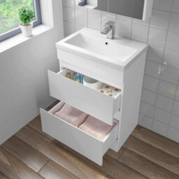 Affine 600mm Bathroom Vanity Unit Basin Storage 2 Drawer Cabinet Furniture White Gloss - thumbnail 6