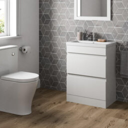 Affine 600mm Bathroom Vanity Unit Basin Storage 2 Drawer Cabinet Furniture White Gloss - thumbnail 3