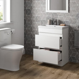 Affine 600mm Bathroom Vanity Unit Basin Storage 2 Drawer Cabinet Furniture White Gloss - thumbnail 4