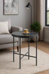 Aspect Furniture Fino Mirrored Round Side/end Table/lamp Table,anthracite/grey Mirror - thumbnail 2