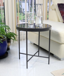Aspect Furniture Fino Mirrored Round Side/end Table/lamp Table,anthracite/grey Mirror