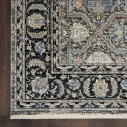 Grey/navy Traditional Luxurious Easy To Clean Bordered Floral Dining Room Bedroom And Living Room Rug -300Cm X 381Cm - thumbnail 5