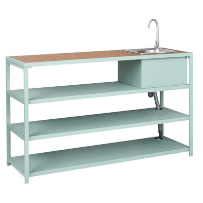 Beliani Outdoor Kitchen Island With Sink Avetrana Light Green Metal - image 1