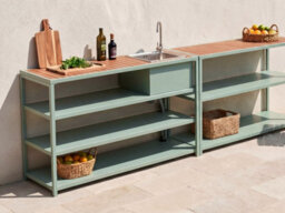 Beliani Outdoor Kitchen Island With Sink Avetrana Light Green Metal - thumbnail 2