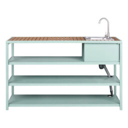 Beliani Outdoor Kitchen Island With Sink Avetrana Light Green Metal - thumbnail 4
