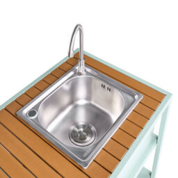 Beliani Outdoor Kitchen Island With Sink Avetrana Light Green Metal - thumbnail 6