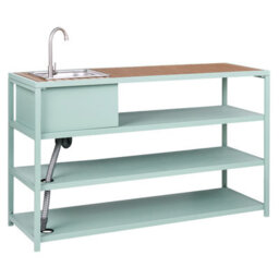 Beliani Outdoor Kitchen Island With Sink Avetrana Light Green Metal - thumbnail 5