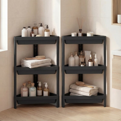 Costway 3-Tier Corner Shower Caddy 2-Pack Bathroom Standing Shelf Drainage Holes-Black - image 1