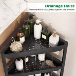 Costway 3-Tier Corner Shower Caddy 2-Pack Bathroom Standing Shelf Drainage Holes-Black - thumbnail 4