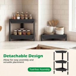 Costway 3-Tier Corner Shower Caddy 2-Pack Bathroom Standing Shelf Drainage Holes-Black - thumbnail 5