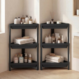 Costway 3-Tier Corner Shower Caddy 2-Pack Bathroom Standing Shelf Drainage Holes-Black