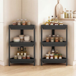 Costway 3-Tier Corner Shower Caddy 2-Pack Bathroom Standing Shelf Drainage Holes-Black - thumbnail 8