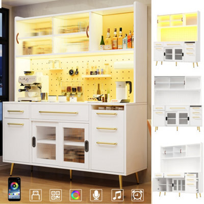 Btm Led Tall Sideboard With Pegboard, Drawer And Glass Shelves, Kitchen/living Room Cabinet, White - image 1