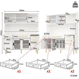 Btm Led Tall Sideboard With Pegboard, Drawer And Glass Shelves, Kitchen/living Room Cabinet, White - thumbnail 7