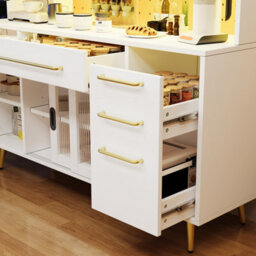 Btm Led Tall Sideboard With Pegboard, Drawer And Glass Shelves, Kitchen/living Room Cabinet, White - thumbnail 6