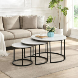 Orbis Nest Of Tables - Set Of 3 - White Marble Effect