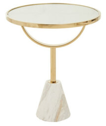 Orsina Oria White Glass White Marble Base Side Table - thumbnail 2