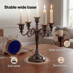 Candle Holder 5 Arm Metal Candelabra Black - thumbnail 4