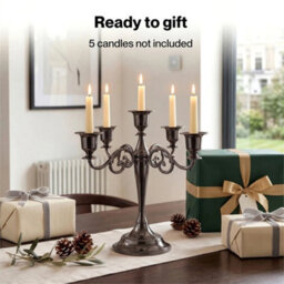 Candle Holder 5 Arm Metal Candelabra Black - thumbnail 6