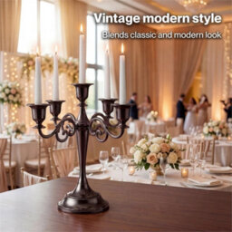 Candle Holder 5 Arm Metal Candelabra Black - thumbnail 3