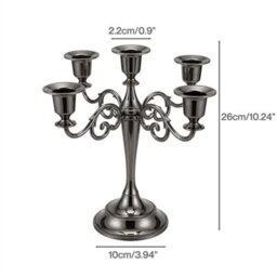 Candle Holder 5 Arm Metal Candelabra Black - thumbnail 2