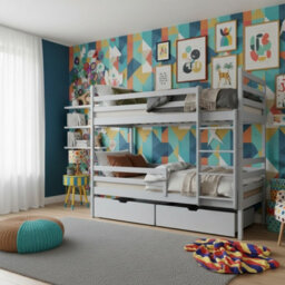 Nemo Children Room Bunk Bed Wooden Frame Abs Edge Finish Split Into Two Beds With Ladder 198X97X161Cm Grey