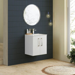 Balterley  Modern Bathroom 2 Soft Close Door & Minimalist Wall Hung Vanity Unit Basin, Gloss White, 345mm - thumbnail 4