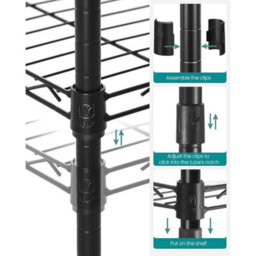 Songmics 5-Tier Bathroom Storage Rack, Metal Organizer With Hooks, Expandable Design, Small Space Solution, Black And Translucent - thumbnail 6