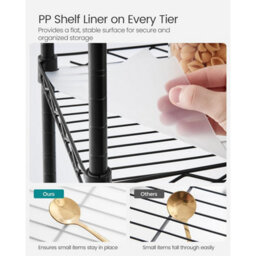 Songmics 5-Tier Bathroom Storage Rack, Metal Organizer With Hooks, Expandable Design, Small Space Solution, Black And Translucent - thumbnail 4