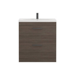 Royal Bathrooms Turin Grey Elm 800mm Floor Standing Vanity Unit 2 Drawer With Mid-Edge Basin Sink & Matt Black Handles - thumbnail 6